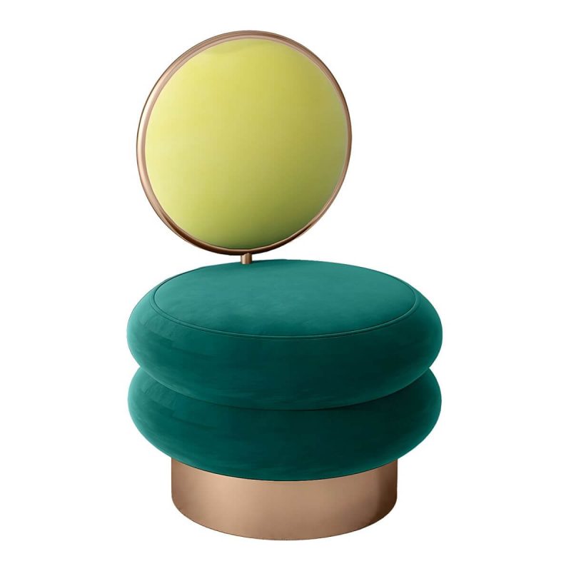 "Modern Upholstered Vanity Stool with Metal Frame and Patchwork Design - Yellow/ Green 1 Piece"