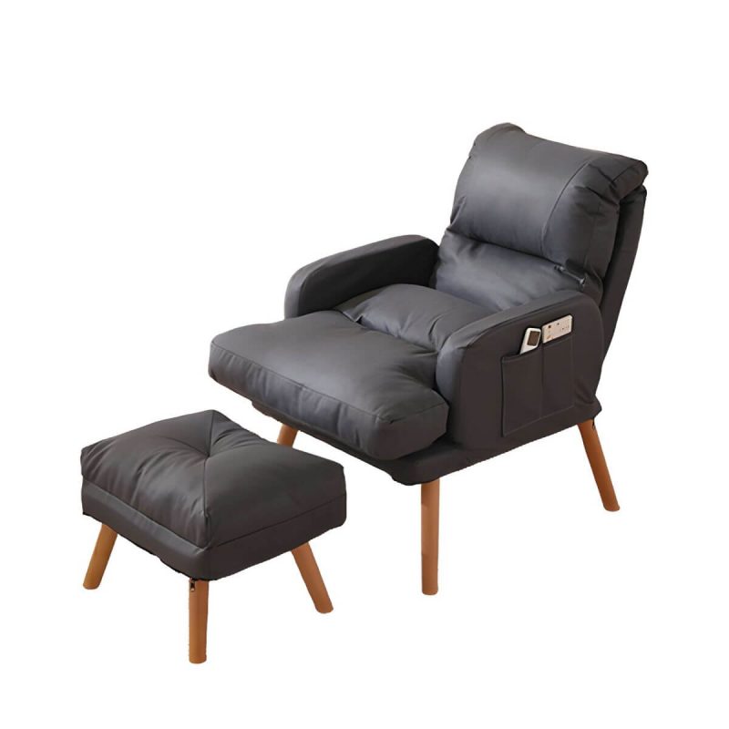 "Small Modern Recliner with Lumbar Support and Built-In Storage, featuring Wood Legs - Gray 29"L x 29"W x 34"H Recliner with Ottoman Tech Cloth"