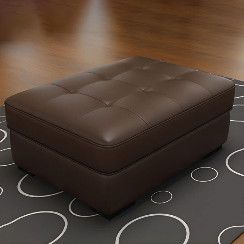 "Solid Color Genuine Leather Backless Wood and Upholstered Stool - 1 Piece 39"L x 28"W x 16"H Coffee Trunk Storage Not Included"