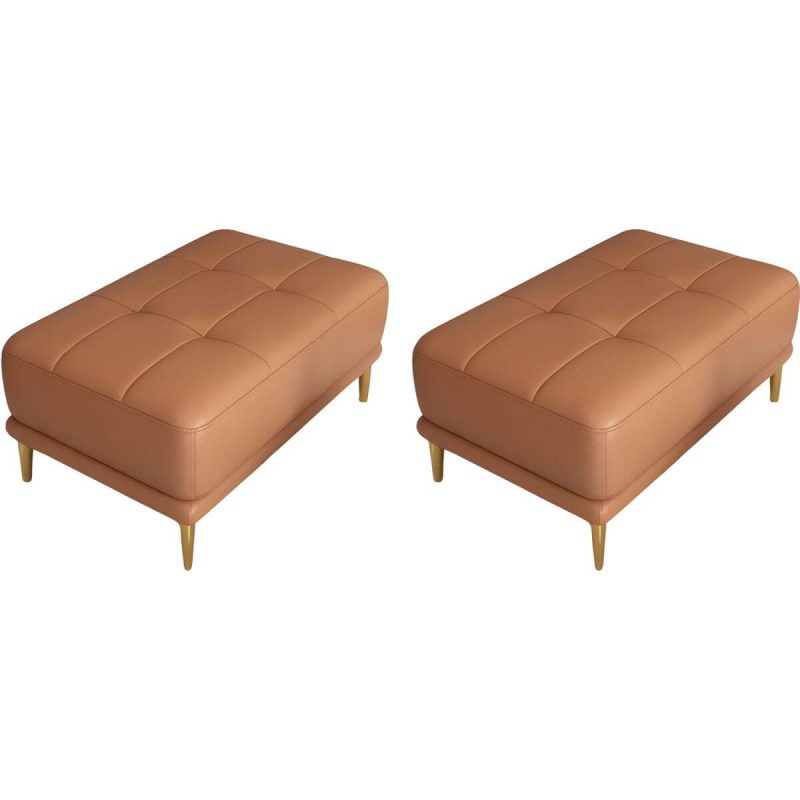 "Modern Upholstered Accent Stool with Tufted Seat and Wooden Legs - Medium Height - 2 Piece Set Orange 31"L x 24"W x 17"H"