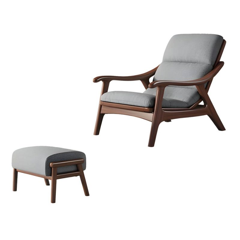 "Modern Wood Frame Recliner with Lumbar Support and Removable Cushions - Light Grey 29"L x 39"W x 31"H Recliner with Ottoman Tech Cloth"