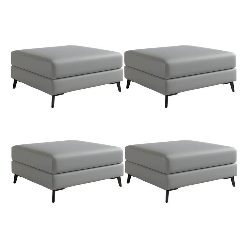 "Modern Standard Ottoman in Faux Leather with Solid Color and Wood Frame - 4 Piece Set Light Gray 31"L x 23"W x 16"H"