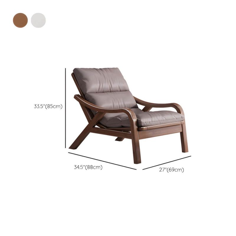 "Dimension of Contemporary Solid Wood Recliner Chair in Solid Color with Wooden Legs - Deck Chair Linen Blend Beige"