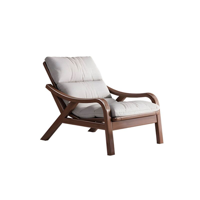 "Contemporary Solid Wood Recliner Chair in Solid Color with Wooden Legs - Deck Chair Linen Blend Beige"