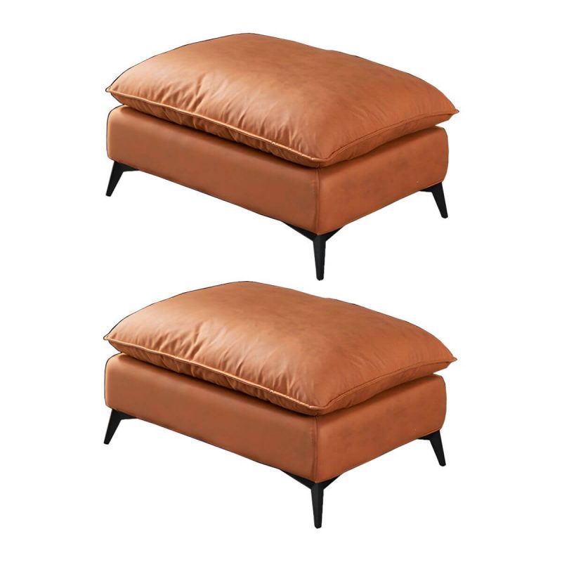 "Modern Upholstered Accent Stool with Wooden Legs - Medium Height (17" - 19") - Orange 2 Piece Set"