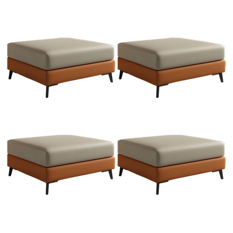 "Modern Standard Ottoman in Faux Leather with Solid Color and Wood Frame - 4 Piece Set Maize Yellow/ Orange 35"L x 28"W x 16"H"