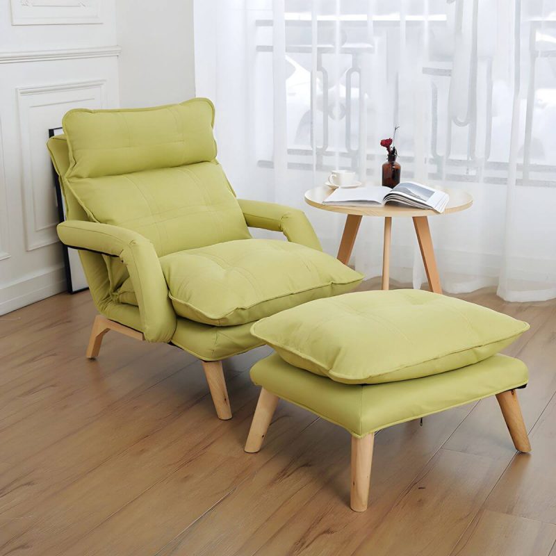 "Small Modern Ergonomic Recliner with Linen Upholstery and Adjustable Headrest, including Ottoman - Green"
