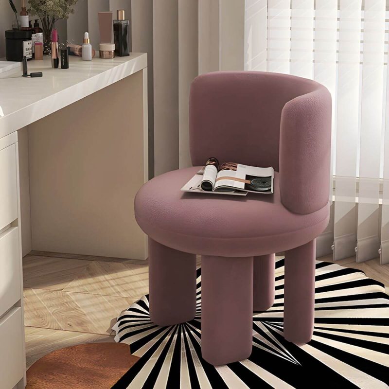 "Chic Modern Vanity Stool with Tall Upholstered Backrest and Suave Wood Base - Pink 1 Piece"