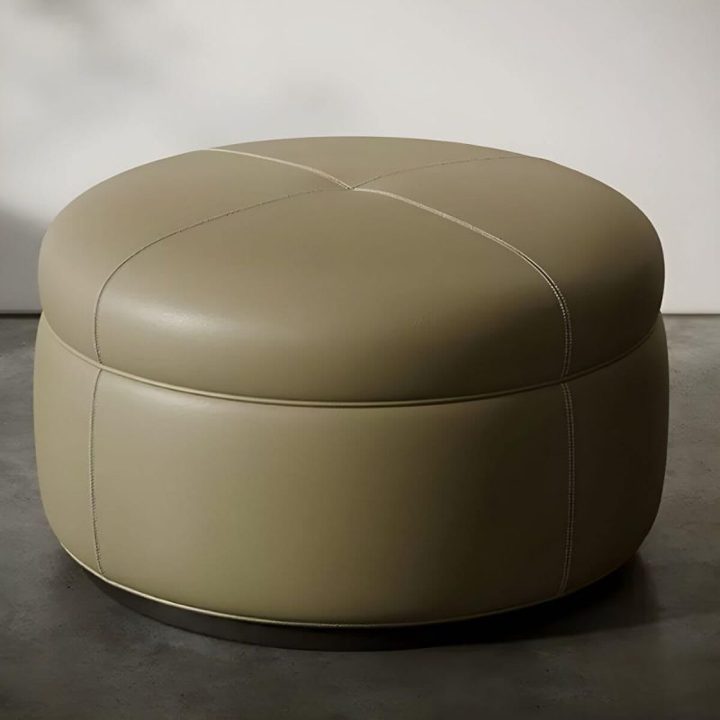 "Modern Genuine Leather Accent Stool Backless Round Solid Wood Stool - Fruit Green 1 Piece"