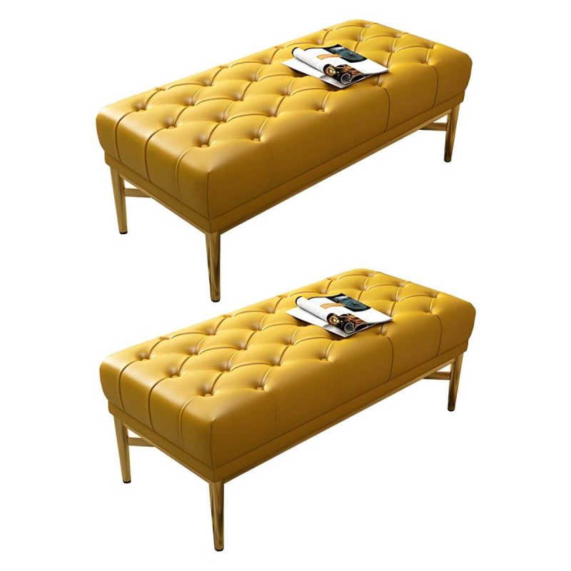 "Tufted Modern Upholstered Accent Stool with Nail Head Trim - Backless - 2 Piece Set Nappa Yellow"