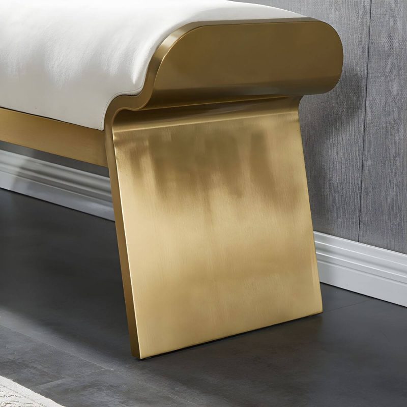 "Modern Beige Leather Rectangle Ottoman with Metal Frame for Stylish Comfort - 2 Piece Set 47"L x 14"W x 18"H"