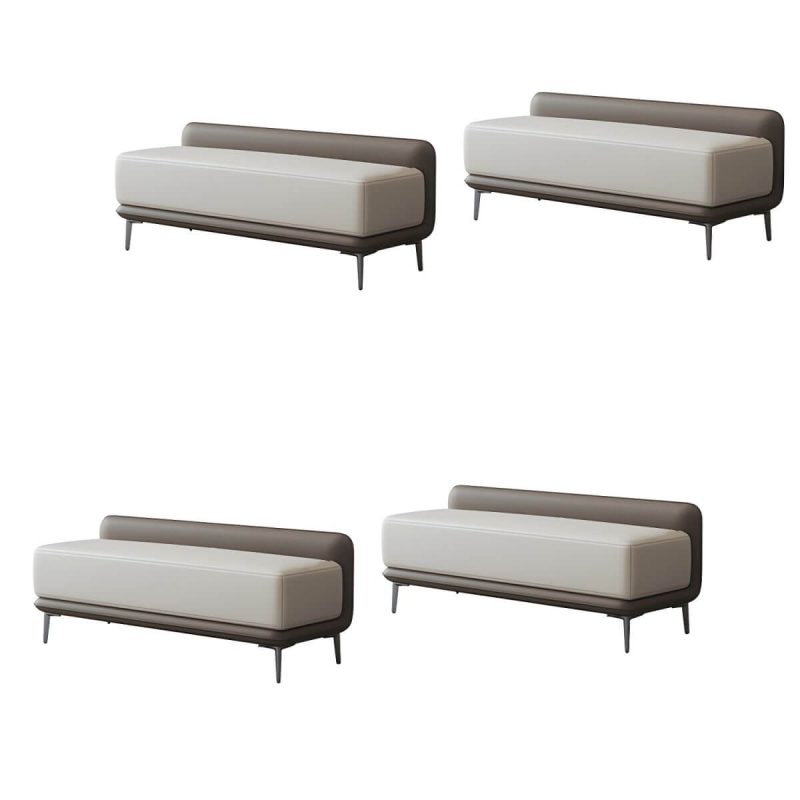 "Wood Rectangle Upholstered Beige Contemporary Solid Color Indoor Standard Footstool - 4 Piece Set Top Layer Leather 63"L x 18"W x 20"H"
