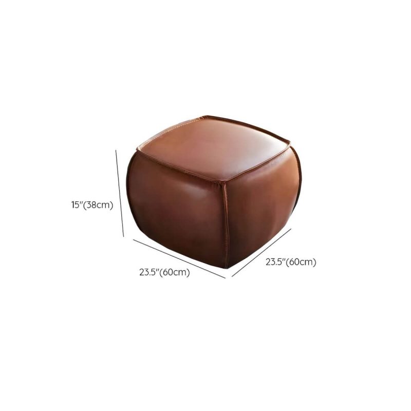 "Dimension of Mid-Century Modern Upholstered Utility Stool in Brown Leather with Water Resistant Finish - 1 Piece 24"L x 24"W x 15"H"