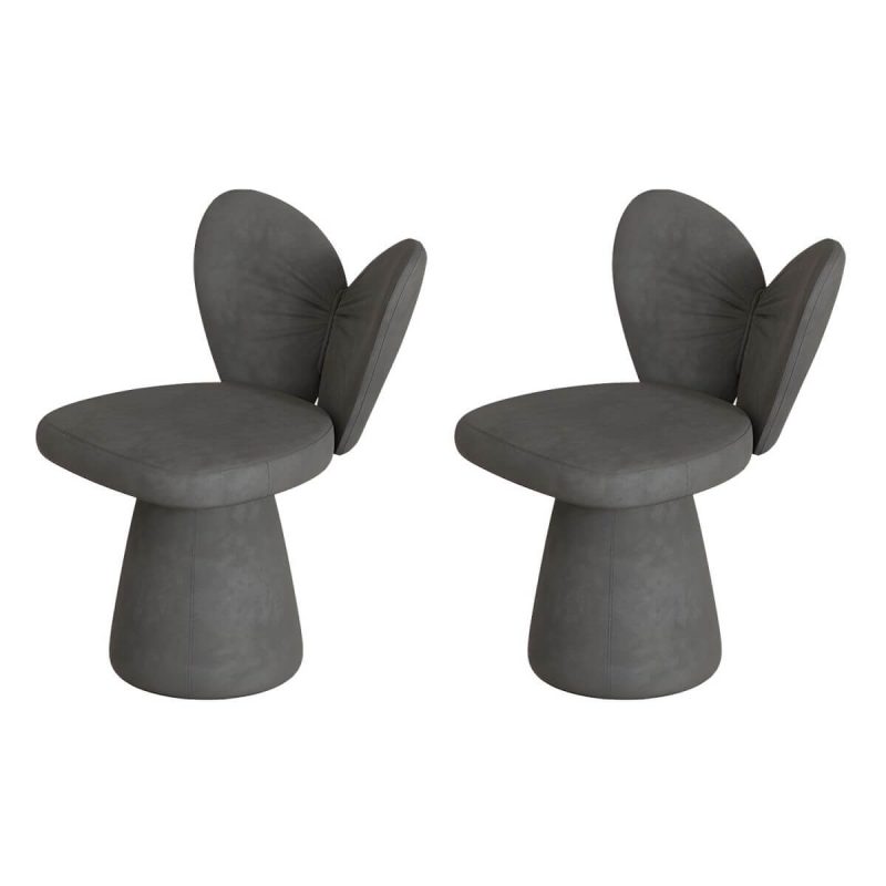 "Modern High-Back Upholstered Vanity Stool with Wood frame and Swivel Feature - Dark Gray 2 Piece Set"