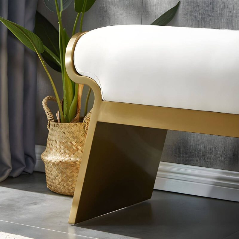 "Modern Beige Leather Rectangle Ottoman with Metal Frame for Stylish Comfort - 4 Piece Set 39.5"L x 14"W x 18"H"