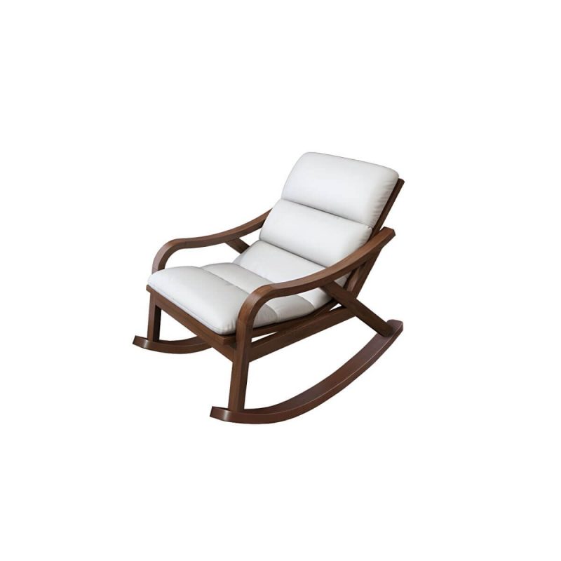 "Contemporary Solid Wood Recliner Chair in Solid Color with Wooden Legs - Rocking Chair Faux Leather Beige"
