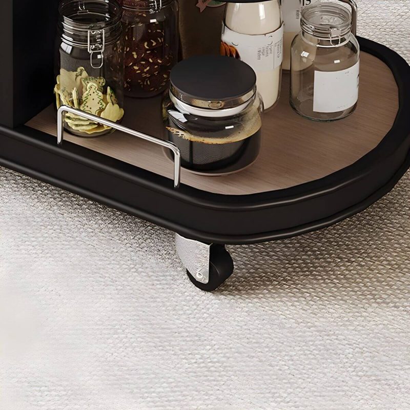 "Contemporary Side Table with Handle and Shelves, Black Frame and Wheels - Black 26"L x 15"W x 28"H"