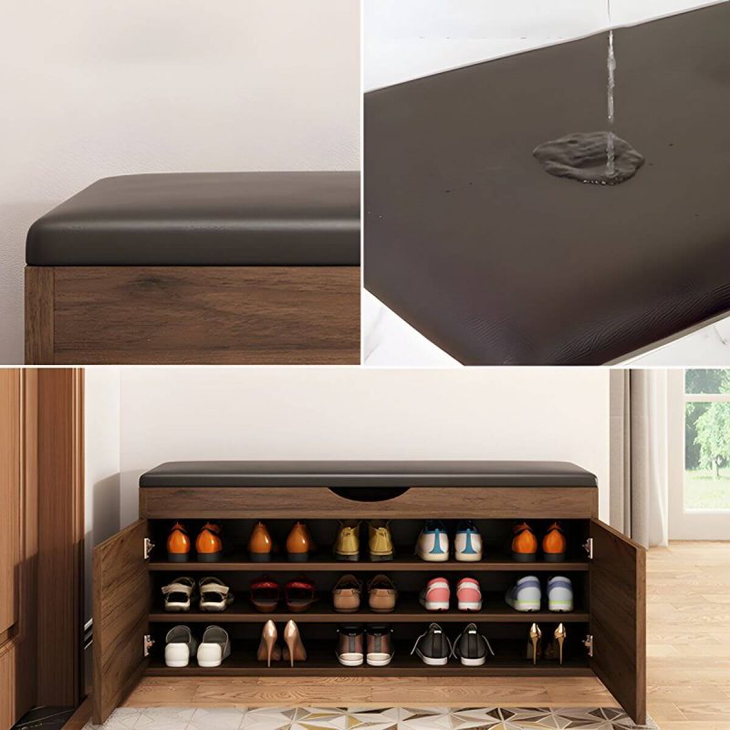 "Indoor Solid Color Contemporary Rectangle Wood with Storage Standard - 1 Piece Walnut 39.5"L x 14"W x 20"H"