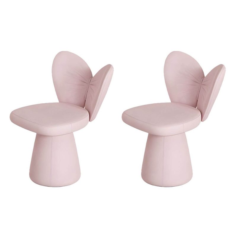 "Modern High-Back Upholstered Vanity Stool with Wood frame and Swivel Feature - Pink 2 Piece Set"