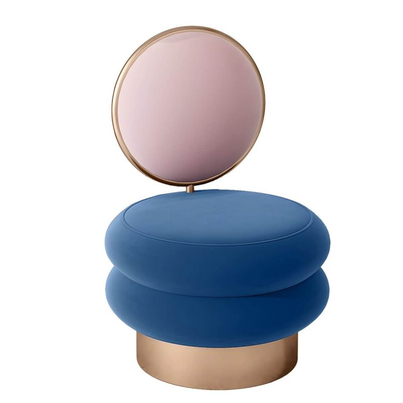 "Modern Upholstered Vanity Stool with Metal Frame and Patchwork Design - Pink-Blue 1 Piece"