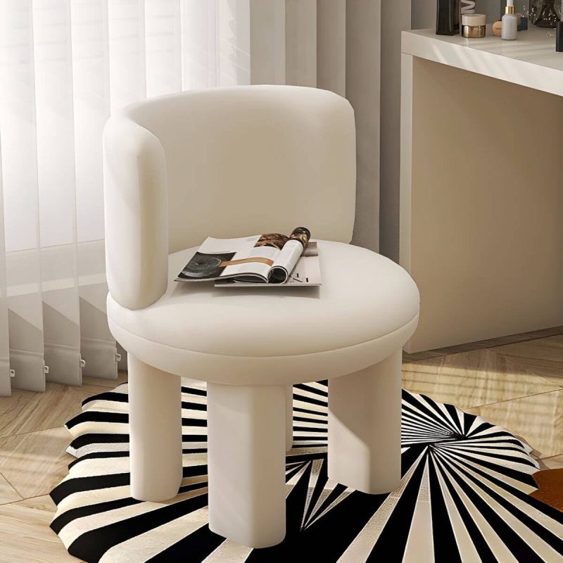 "Chic Modern Vanity Stool with Tall Upholstered Backrest and Suave Wood Base - Black 1 Piece"