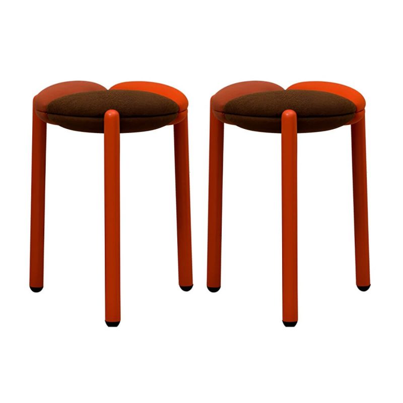 "Modern Upholstered Accent Stool with Metal Frame and Stackable Design - 2 Piece Set Brown"