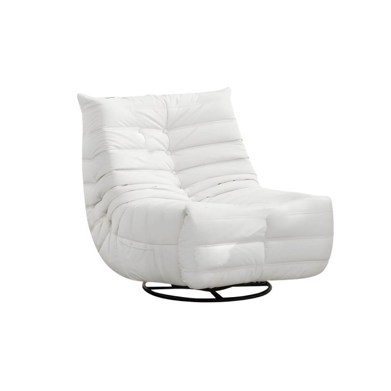 "Bonded Leather Recliner Chair Solid Color Metal Indoor Storage Reclining - Beige Power - Push Button"