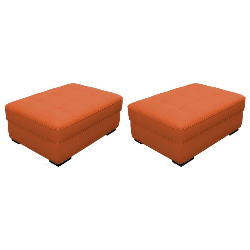 "Solid Color Genuine Leather Backless Wood and Upholstered Stool - 2 Piece Set 31.5"L x 24"W x 16"H Orange Trunk Storage Not Included"