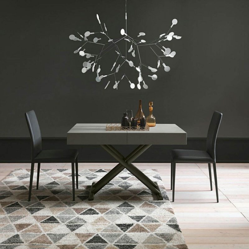 "Lumber Square Lift Top Accent Table with Crossed Base in a Modern Style, Grey"