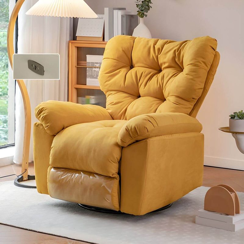 "Faux Leather Wing Chair Recliner Adjustable Wingback Recliner with Tufted Back - Yellow Swivel Rocker Power - Push Button"