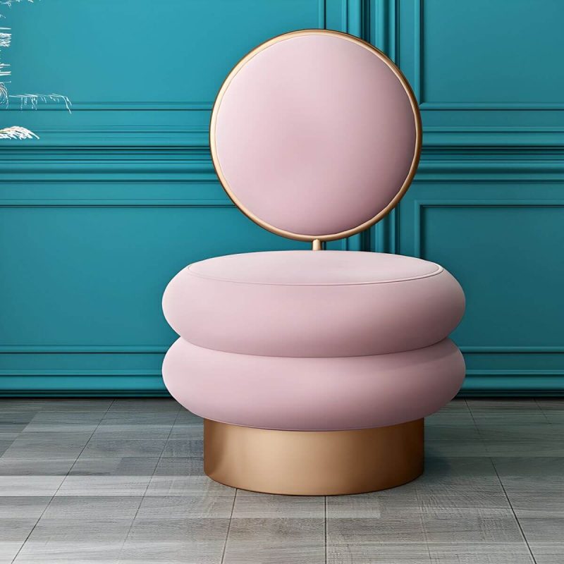 "Modern Upholstered Vanity Stool with Metal Frame and Patchwork Design - Pink 1 Piece"