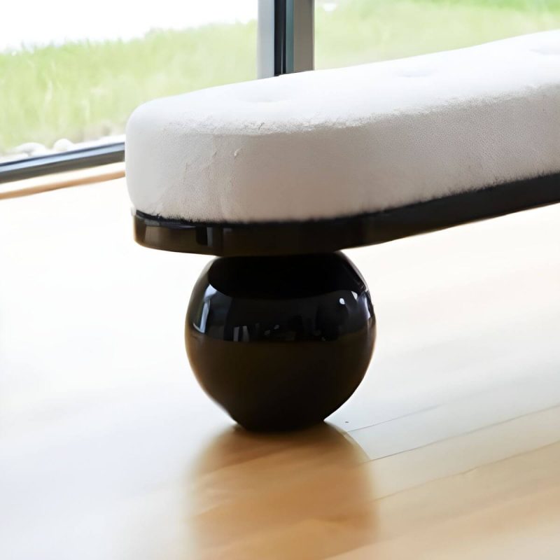 "White and Black Pouf in Wool Solid Wood Upholstered Contemporary - 1 Piece 63"L x 20"W x 18"H"
