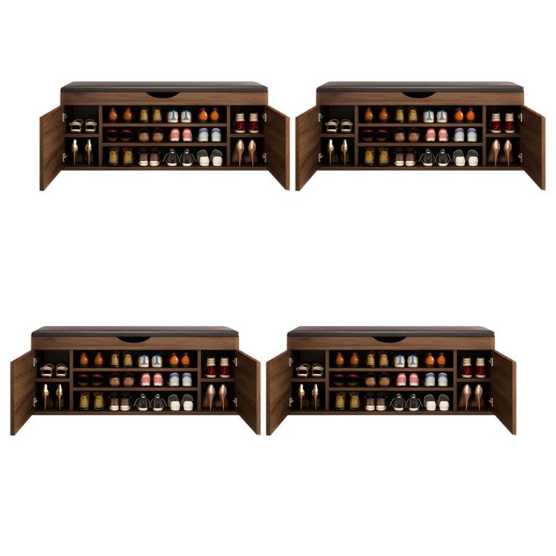 "Indoor Solid Color Contemporary Rectangle Wood with Storage Standard - 4 Piece Set Nut-Brown 47"L x 14"W x 20"H"