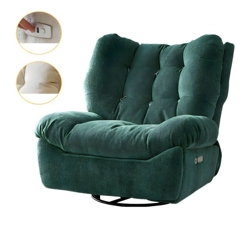 "Modern Chenille Wing Chair Recliner with Tufted Design and Standard Size - Dark Green Power Recline Swivel Rocker"