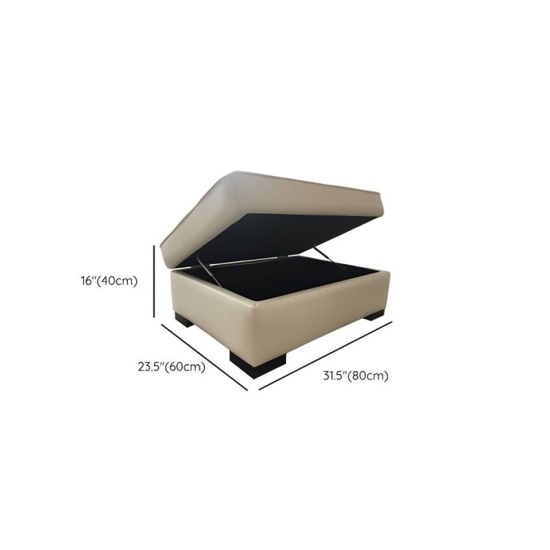 "Dimension of Solid Color Genuine Leather Backless Wood and Upholstered Stool - 1 Piece 31.5"L x 24"W x 16"H Off-White Trunk Storage Included"