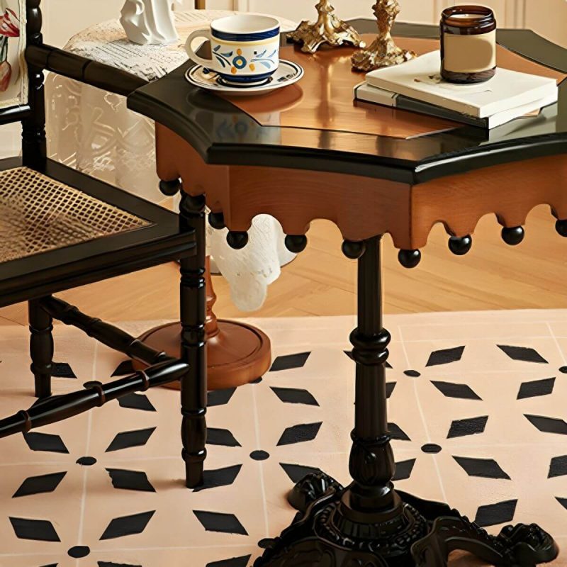 "Traditional Solid Wood Accent Side Table with Black Base and Octagon Top - Black"