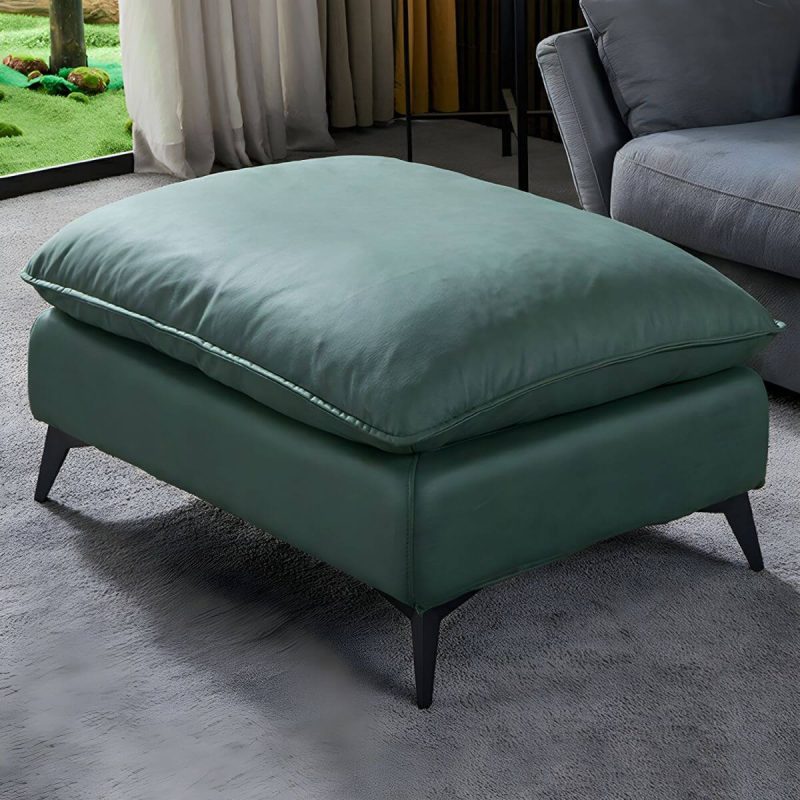 "Modern Upholstered Accent Stool with Wooden Legs - Medium Height (17" - 19") - Blackish Green 2 Piece Set"