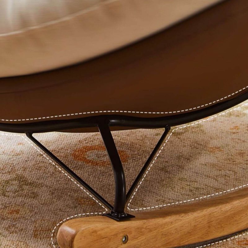 "Simplistic Metal Cushioned Rocking Chair Couch with Ottoman and Spindle Back , Recessed Arm and Stain Resistant, Feather, Dark Coffee, Rocking Chair with Ottomans"