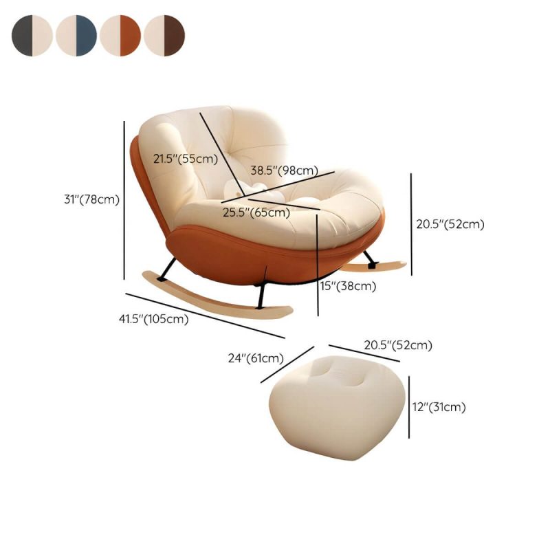 "Dimension of Stylish Modern Upholstered Rocking Chair with Natural Wood Legs, Tufted Upholstered and Spindle Back - Rocking Chair with Ottomans Grey/ Beige"