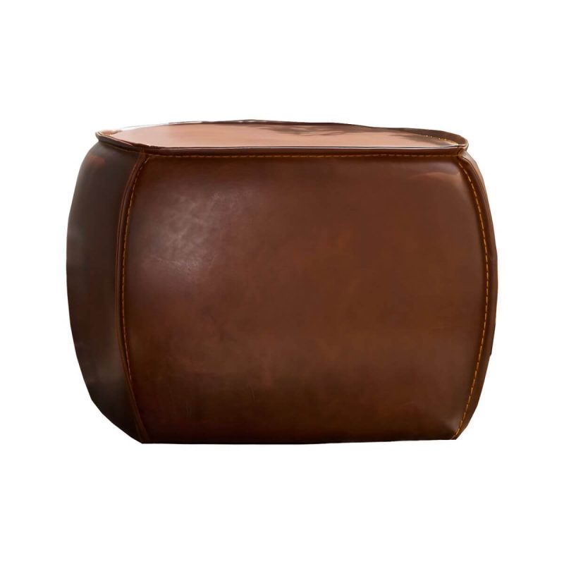 "Mid-Century Modern Upholstered Utility Stool in Brown Leather with Water Resistant Finish - 2 Piece Set 20"L x 20"W x 15"H"