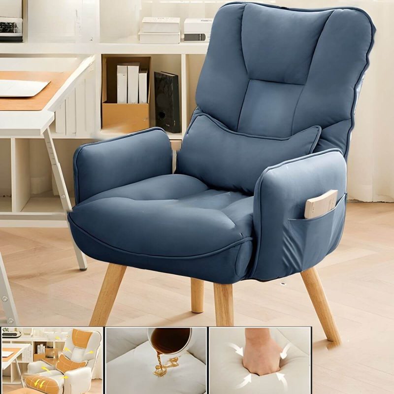 "Modern Ergonomic Recliner with Lumbar Support and Storage Included - Gray/ Blue Deck Chair"
