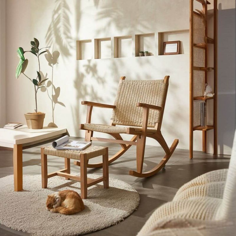 "Wooden Rocking Chair Couch with Track Arm, Scratch-defiant, Rear Back and Modern Simple Style, Red Oak, Rocking Chair"