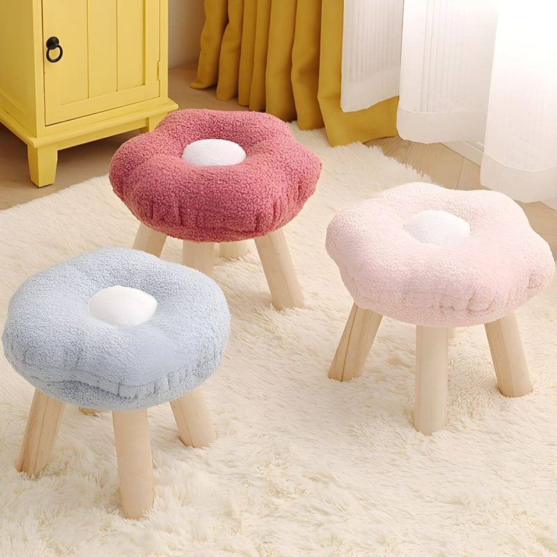 "Modern Unique Flannel Ottoman with Removable Cushion Cover and Wood Frame - 2 Piece Set Red"