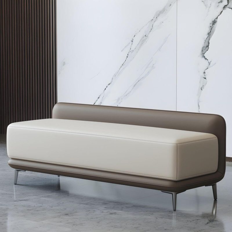 "Wood Rectangle Upholstered Beige Contemporary Solid Color Indoor Standard Footstool - 1 Piece Top Layer Leather 47"L x 18"W x 20"H"