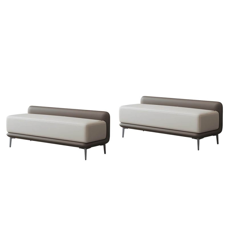"Wood Rectangle Upholstered Beige Contemporary Solid Color Indoor Standard Footstool - 2 Piece Set Top Layer Leather 55.1"L x 17.7"W x 19.7"H"