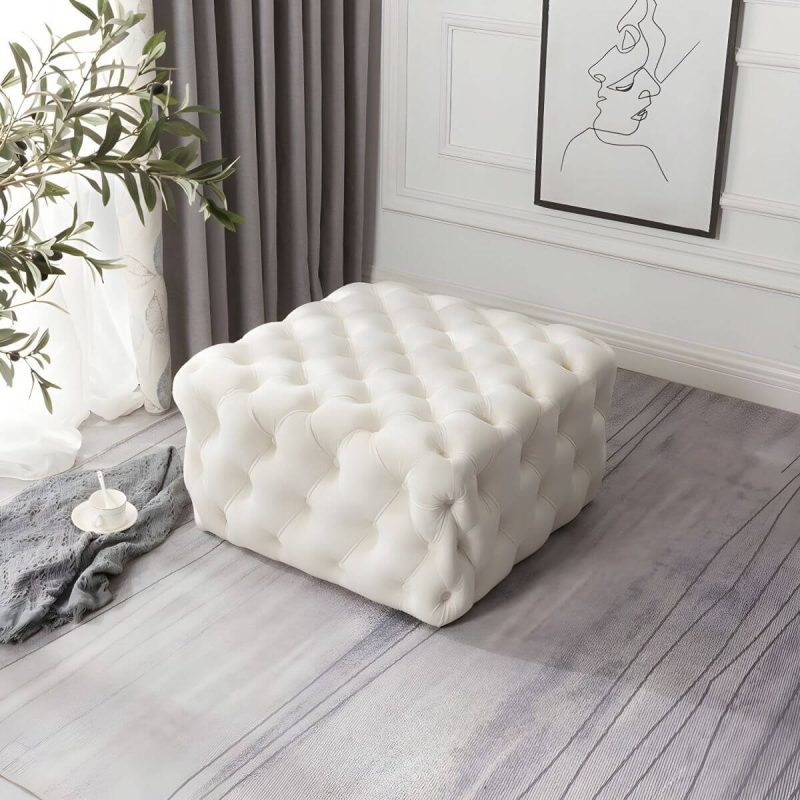 "Tufted Upholstered Fabric Square Contemporary Solid Color Indoor Standard Footstool - 4 Piece Set Coffee 39.5"L x 39.5"W x 16.5"H"