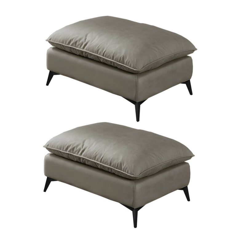 "Modern Upholstered Accent Stool with Wooden Legs - Medium Height (17" - 19") - 2 Piece Set Khaki"