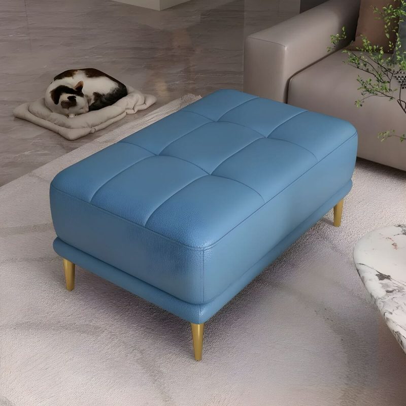 "Modern Upholstered Accent Stool with Tufted Seat and Wooden Legs - Medium Height - Orange 1 Piece 31"L x 24"W x 17"H"