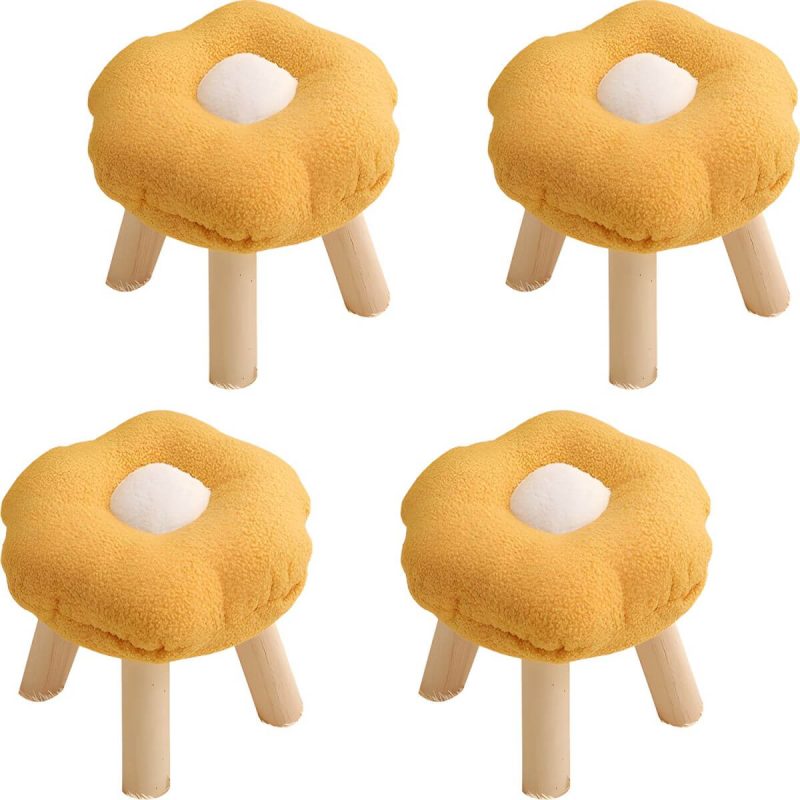 "Modern Unique Flannel Ottoman with Removable Cushion Cover and Wood Frame - 4 Piece Set Yellow"