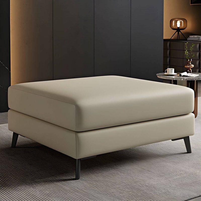 "Modern Standard Ottoman in Faux Leather with Solid Color and Wood Frame - 1 Piece Off-White 35"L x 28"W x 16"H"